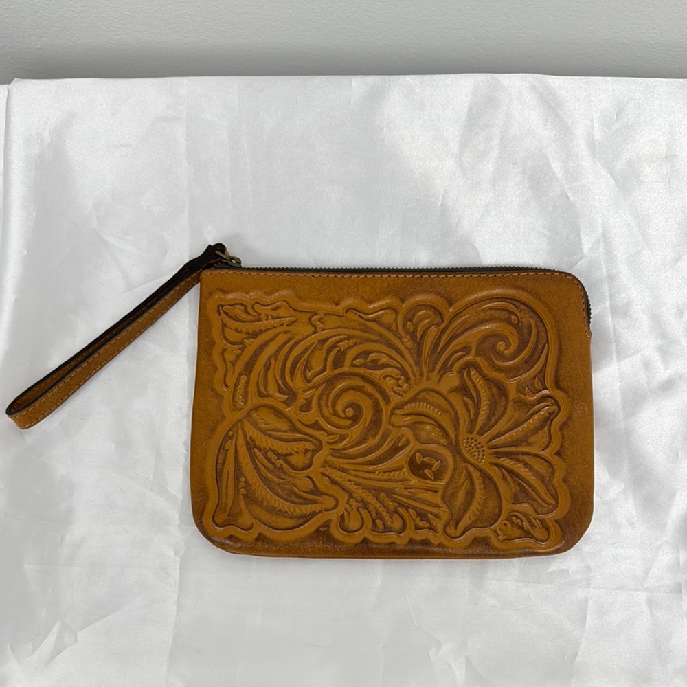 Patricia Nash Tooled Leather Cassini Turquoise Brown Wristlet Wallet Pouch 9x 6"